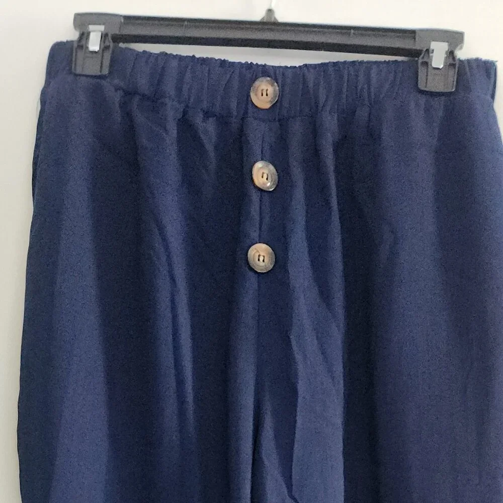 NWT - Cupshe Womens Navy Blue Wide Leg Pants Beach Casual Pull On Lightweight- M - Picture 6 of 7